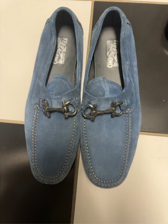 Salvatore Ferragamo Other - Ferragamo Blue Suede Gancini Driving Loafers 12D